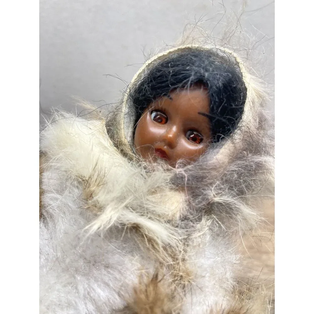Vintage Inuit Alaskan Eskimo Doll Real Fur‎ Clothes 7.5